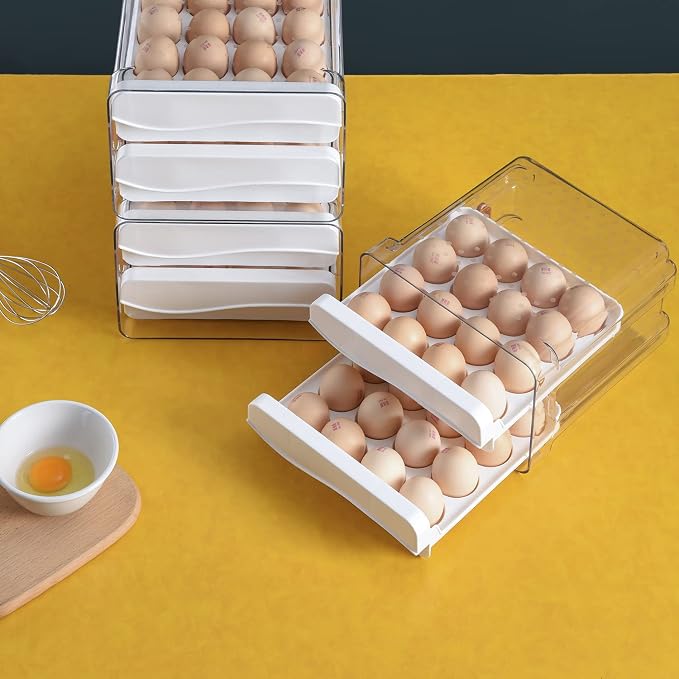 Sooyee Egg Holder for Fridge,2 Drawers 32 Eggs Organizer for Refrigerator,Space-Saving Egg Container, Clear Acrliy 2-Tier Egg Tray Storage for Kitchen - Image 2