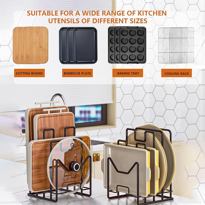 Multifunctional Cutting Board Organizer, Cutting Board Holder Rack Baking Cookie Pan Sheets Cooling Racks Storage Stand for Kitchen Cabinet -Divided Holder with 4 Slots (1PS Black) - Image 3