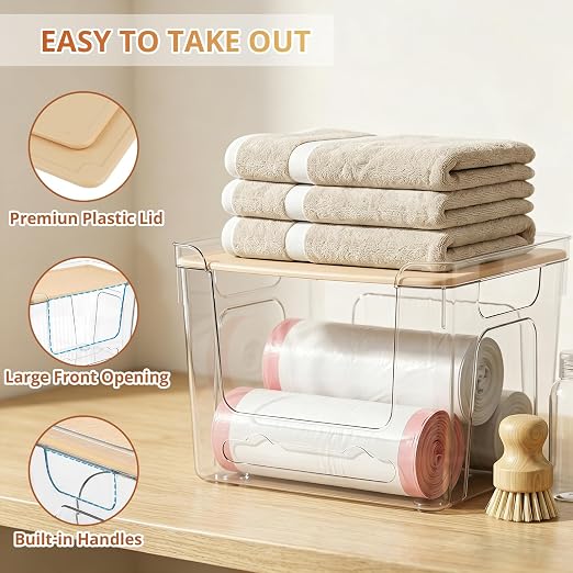 CANTAMI Plastic Trash Bag Dispenser with Lids, Stackable, 2Pack, 1XL+1S | Trash Bag Holder, Clear Organizer Bins for Kitchen, Laundry Room, Under Sink Organization and Storage - Image 5