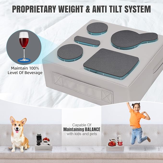 Couch Cup Holder Pillow - Sofa Drink Cup Holder Cozy Buddy | Bed Caddy Organizer Holds Remote, Snacks, Phones | Waterproof Anti-Spill Sofa Beverage Tray for Car, Pack, Beach, RV, Boat (PUGrey) - Image 6