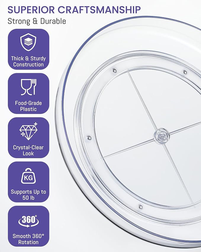 2 Pack 10inch Elegant Clear Turntable Acrylic Lazy Susan, Non-Skid Rotating | Smoothly Kitchen Spice Rack, Cabinet Pantry Organization Storage, Refrigerator, Vanity Makeup, Bathroom Countertop Organizer - Image 4