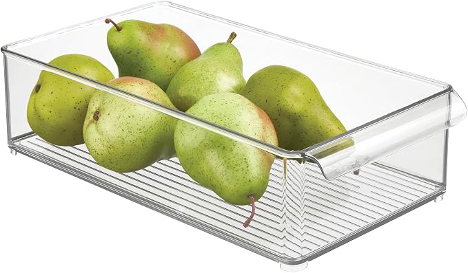 iDesign Stackable Fridge Storage Bin, Clear | Front Handle, Made in USA by iDesign