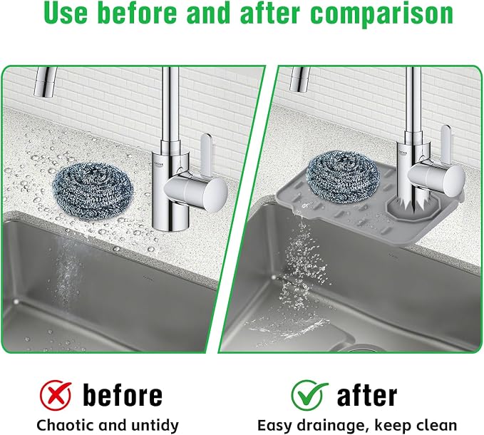 Kitchen Sink Splash Guard, Silicone Faucet Mat, 8.3 x 5.7 Inch | Soap Dish Pad, Sponge Holder Sink Trays, Faucet Handle Drip Catch For Bathroom, Kitchen, Countertop, Gadgets - Image 6