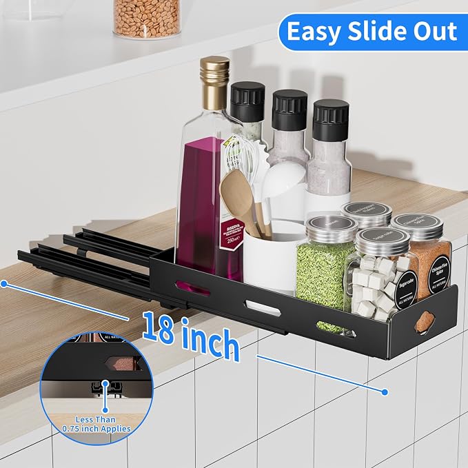 BOIVSHI 1 Tier Pull Out Spice Rack, 4.2" Wx10.5 Dx2.8 H | Narrow Spice Rack for Small Cabinet Spaces, Easy to Assemble Seasoning Rack for Cabinet, Kitchen, Pantry, Black - Image 4
