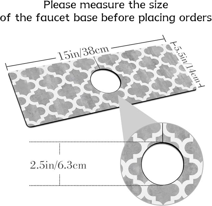 Modern Moroccan Grey Stripe Kitchen Sink Splash Guard Faucet Mat,Faucet Non-Slip Absorbent Mat,Farmhouse Sink Splash Guard Behind Faucet for Kitchen Bathroom, 15"x5.5" - Image 2