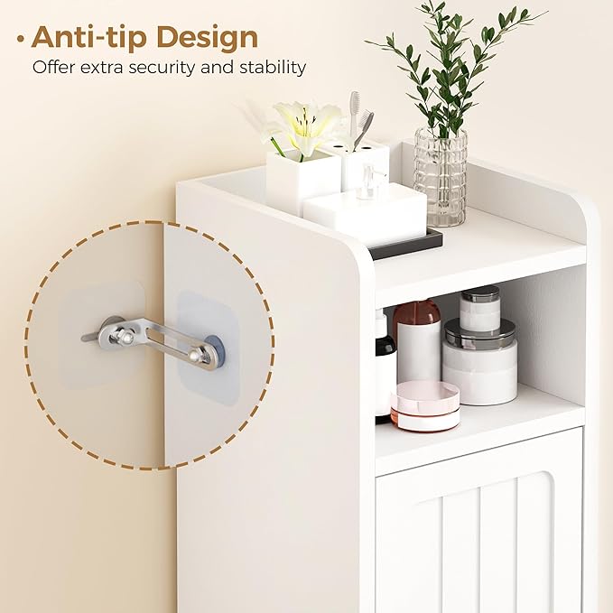 BEWISHOME Small Bathroom Storage Cabinet, 2 Doors Narrow Bathroom Cabinet | Storage Cabinet with Adjustable Shelves, Narrow Toilet Paper Cabinet 7.9"D x 7.9"W x 31.5"H, for Small Spaces, White YYG03W - Image 6