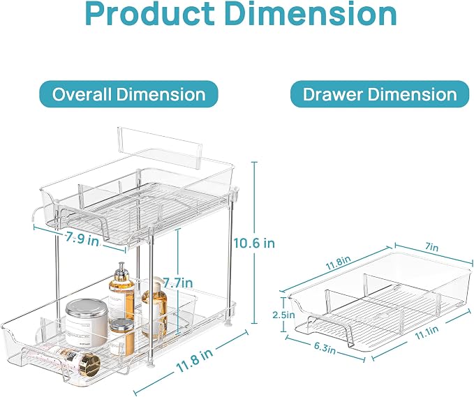 Vtopmart 8 Pack 2 Tier Bathroom Under Sink Organizers and Storage, Clear Kitchen Pantry Organization, Pull Out Medicine Cabinet Organizer with Movable Dividers - Image 2