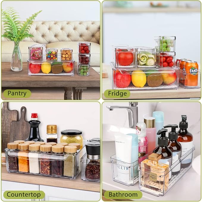 10 Pack Refrigerator Pantry Organizer Bins with Lids, Fridge Organizer Bins | BPA-Free Stackable Clear Plastic Food Storage Bins for Kitchen,Countertops,Cabinets,Fridge,Drinks,Fruits,Vegetables - Image 6