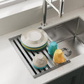 COOL-ANGLE Aluminum Roll Up Dish Drying Rack, 17.7x13.4 Inches, Matte Gray | Rust proof aviation aluminum, Heat resistant trivet up to 400F, Fits sinks up to 16.8 inches, Foldable for compact RV storage by COOL-ANGLE