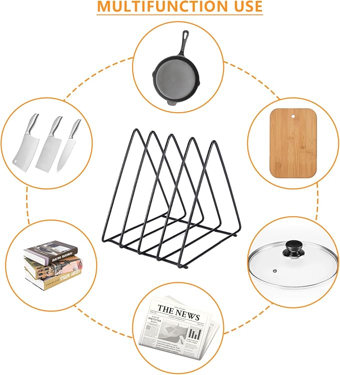 Pots and Pans Organizer 4 Slot Pan Organizers inside Cabinet Cutting Board Holder Sheet Pan Organizer Adjustable Metal Rack for Kitchen Cabinet, Pantry and Countertop Space-Saving Storage - Image 3