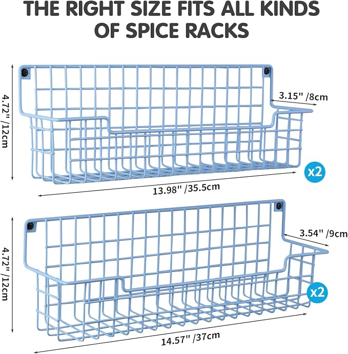 Spice Rack Wall Mount, 4 Pack Spice Organizer, Light Blue | Wire Spice Rack, Spice Storage Shelf, Space-Saving, For Kitchen Cabinet, Pantry Door, RV - Image 2