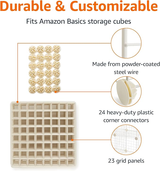 Amazon Basics Cube Wire Grid, 6-Cube, 12 x 12-Inches, White | Stackable, Storage Shelves - Image 3