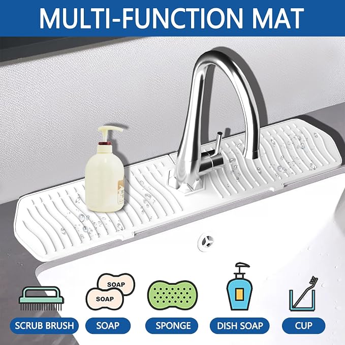 Kitchen Sink Splash Guard-24 x 5.8'' Ultrathin Silicone Sink Mat Splash Guard fit for Countertop, Bathroom,Farmhouse,RV (White) - Image 5