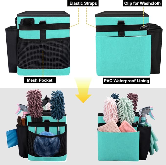 Wearable Large Cleaning Caddy Bag for Housekeepers (Lakeblue) | Cleaning Supplies Organizer with Adjustable Shoulder, Waist & Handle Straps, Detailing Bag for Kitchen Supplies - Image 5