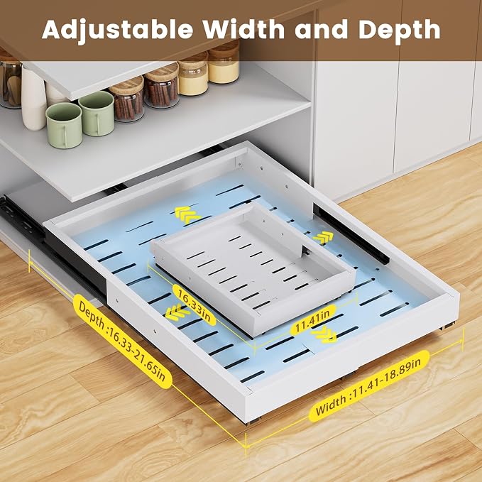 2 Pack Pull Out Cabinet Organizer, Expandable Width (11.4"-18.9") Depth (16.3"-21.7") Pull out Drawers for Cabinets with 3 Rails, No Drill Adhesive Film or Nail Slide out Drawers for Kitchen, Pantry - Image 2