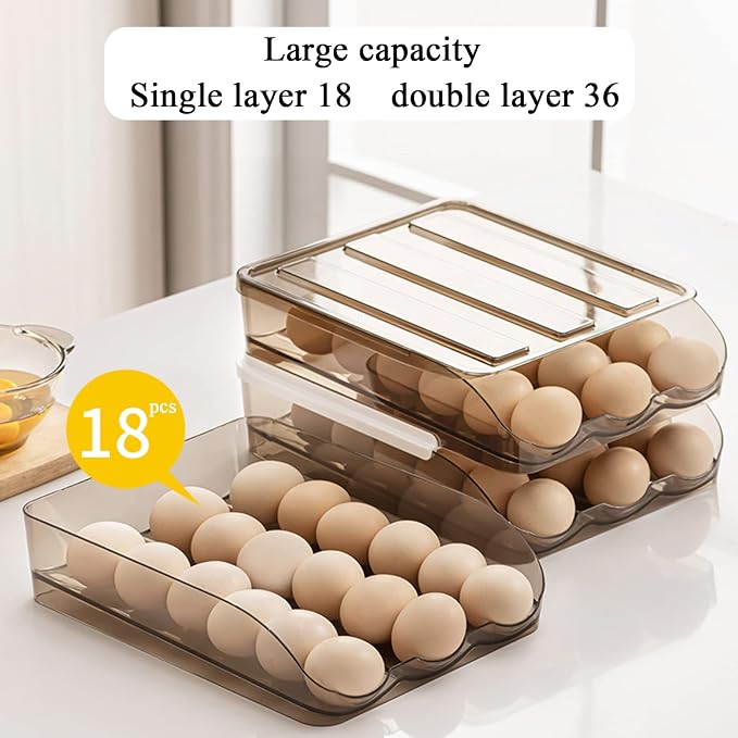 Egg Holder for Refrigerator Auto Scrolling Organizer Plastic Stackable Storage Container Reusable Clear Tray Box Basket Bin Lid Drawer Carrier Keeper(3 Layer) - Image 5