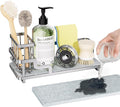 Consumest Sponge Holder for Kitchen Sink - Sink Caddy Organizer with Water Absorbing Stone Tray, Detachable Brush Holder, Stainless Steel Kitchen Counter Organizer Rack, Silver by Consumest
