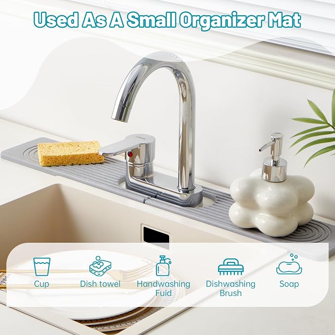 Stone Faucet Mat for Kitchen Sink Oval Hole Bathroom sink splash guard | Water-Absorbing Diatomite Stone Drying Mat & Sink Protectors Absorbent Stone Tray for Bathroom Counter, Oval Hole 6.5" x 2.5" - Image 7