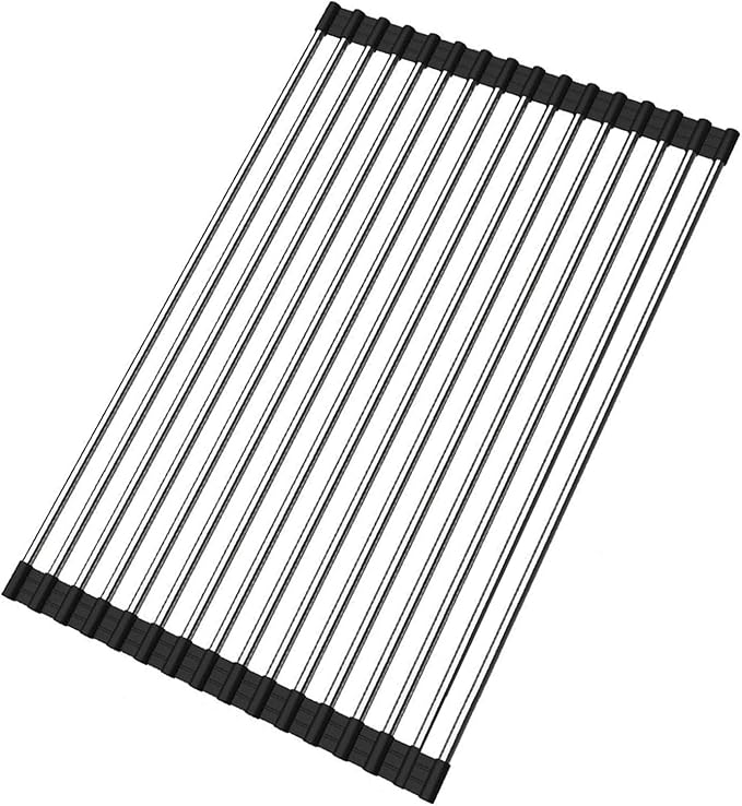 Ahyuan Roll up Dish Drying Rack Over The Sink Kitchen Roll up Sink Drying Rack Portable Dish Drainer Foldable Dish Drying Rack (Black, 17.8''X11.8'') by Unknown