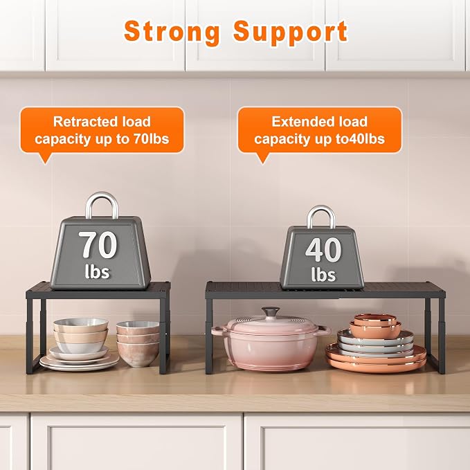RUILALIFE Expandable-Stackable-Shelf-Organizer-For-Cabinet Pantry Closet,Kitchen Counter Shelf With Adjustable Height, Metal Storage Shelf Riser Spice Rack For Cupboard Countertop - Image 7