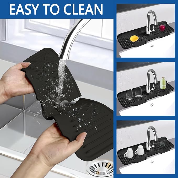Kitchen Sink Accessories -17" x 6'' Sink Splash Guard,Silicone Sink Mat Splash Guard, fit for Countertop, Bathroom,Farmhouse,RV by EBIGIC (Black) - Image 3