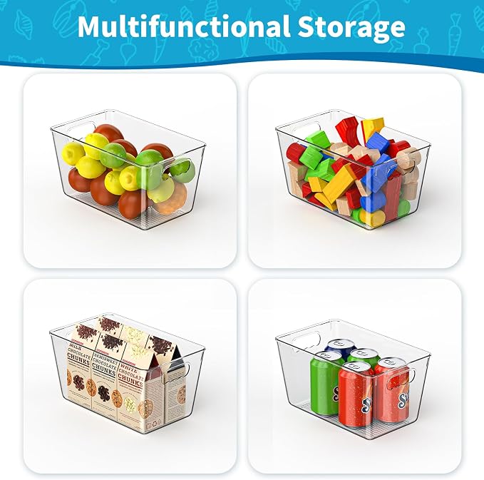 Clear Fridge Organizer Bins with Handles, 6 Pack Medium 10×6×5 Inch | Clear storage bins with handles, food organizer basket for kitchen, fridge, freezer and bedrooms - Image 2
