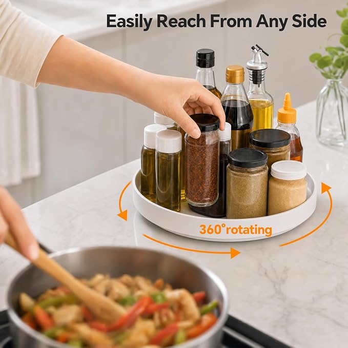 CTIME 11.8" Lazy Susan for Refrigerator, Lazy Susan Spice Rack | 360° Rotating, Non-Slip Base, 2in Raised Edge, for Kitchen, Pantry & Refrigerator - Image 2