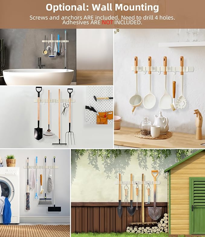 Broom Holder Over The Door with Hooks -304 Stainless Steel (White) | Save Space, Anti-Rust & Sturdy, Mop and Broom Holder Wall Mounted or Hanging Over The Door, for Garage Laundry Kitchen - Image 8