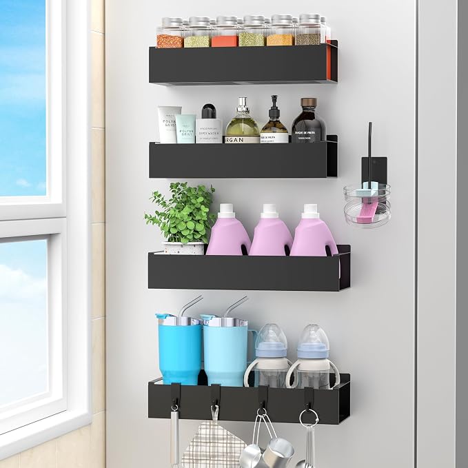 Metal Magnetic Water Bottle Holder for Refrigerator, Cup Holder Organizer for Stanley and Tumbler for Kitchen, 4 Pack, Jet Black - Image 4