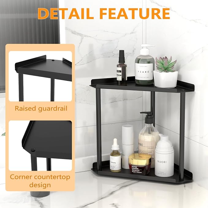 Jesginboo 2 Tier Bathroom Counter Organizer, Vanity Organizer Corner Shelf | Skincare, Makeup Countertop Organizers, Kitchen, Bathroom Counter Storage, Black - Image 4