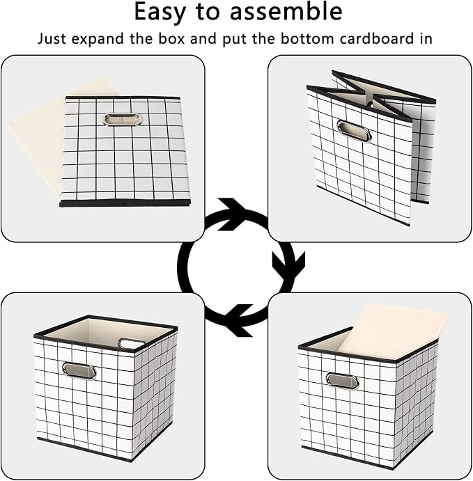 Yunkeeeper storage bins Cubes, Fabric Cube Organizer with Handle, Foldable Cube Bins for Cloth or Accessary Storage, 11x11x11, Set of 3,(White grid) - Image 6