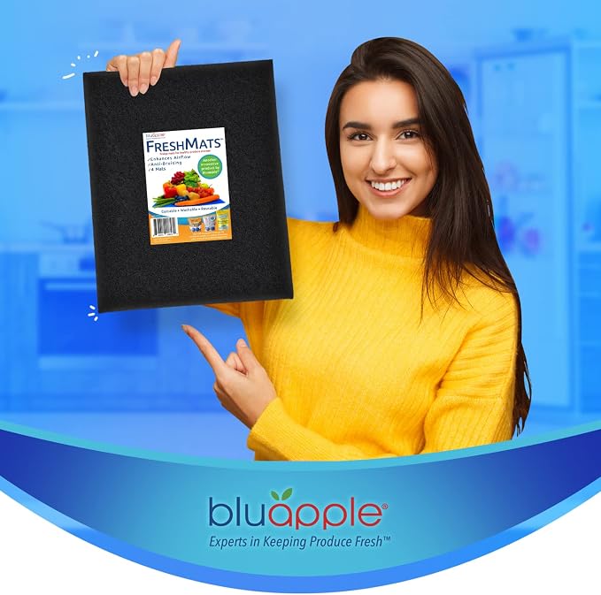 Bluapple FreshMats, Refrigerator Bin Liner, Fridge Drawer Mats, Crisper Life Extender Liner Keeps Produce Fresh Longer, Anti-Bruising, for Air Circulation, Washable & Reusable (4-Mats, 12x15, Black) - Image 7