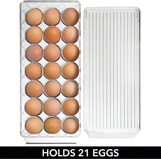 iDesign Clear Plastic Egg Holder for Fridge with Lid, 2-Pack | 21 Egg Storage Capacity, Container Organizer Bin - Image 4