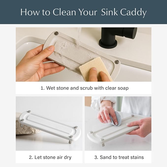 Dorai Home Stone Kitchen Sink Caddy - Diatomaceous Earth Sink Tray with Stainless Steel Feet, Water-Absorbing Countertop Organizer for Kitchen or Bathroom - Sandstone - Image 7