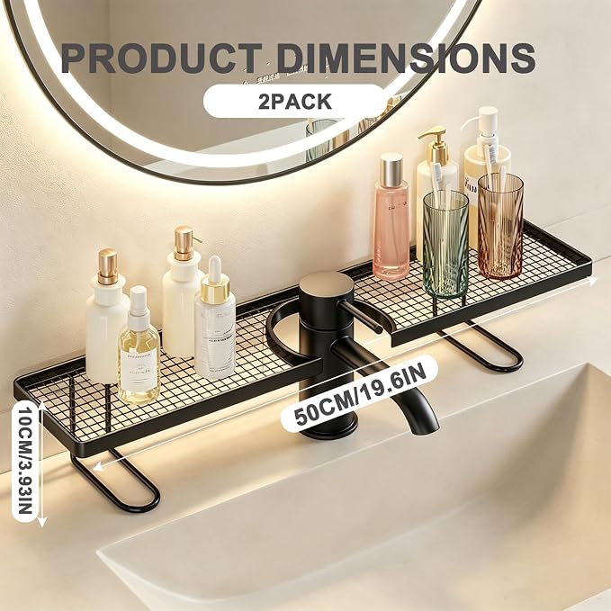2 Pack Bathroom Sink Shelf Over Faucet,Behind the Faucet Sink Organizer, No Drill Free Standing Faucet Organizer Shelf with Drainage Design for Kitchen and Bathroom - Image 3