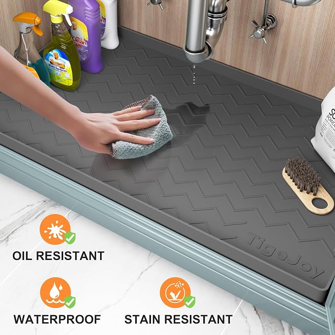 TigeJoy Under Sink Mats for Kitchen Waterproof 28" x 22", Cabinet Liner | Leak-Proof Silicone Mat Sink Protector, Kitchen Essentials Organizer and Storage,Boot or Shoe Tray, Pet Feeding Mat - Image 2