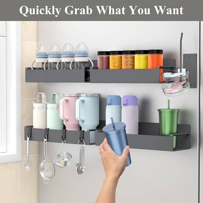 Magnetic Water Bottle Holder for Refrigerator, Cup Holder Organizer for Stanley and Tumbler for Kitchen, 4 Pack, Dark Gray - Image 4
