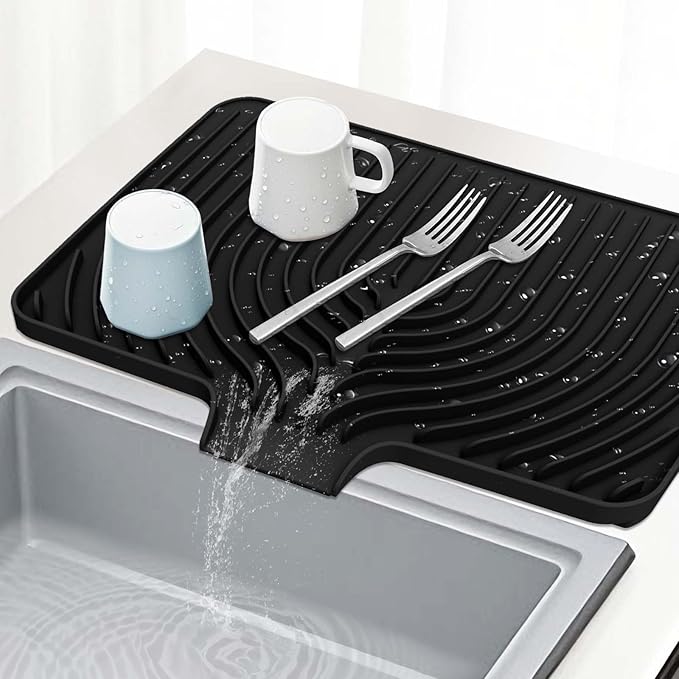 GUUKIN Dish Drying Mat, 17.7" x 11.8 " Drying Matt Kitchen Counter,Non-Slip Drying Pad, Easy Clean Pad for Countertop Protection, Multi-Functional Use (Black) by GUUKIN