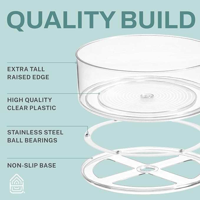 Home Intuition Round Plastic Clear Lazy Susan Turntable Food Storage Container for Kitchen (9" Round, 1 Pack) - Image 4