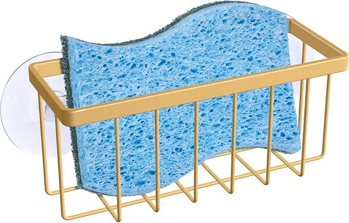 HLOOL Gold Sponge Holder for Kitchen Sink,Kitchen Sink Sponge Holder-Gold | Rustproof Kitchen Sink Organizer for Sponge, Brushes, Stoppers and Scrapers Storage Accessories by HLOOL