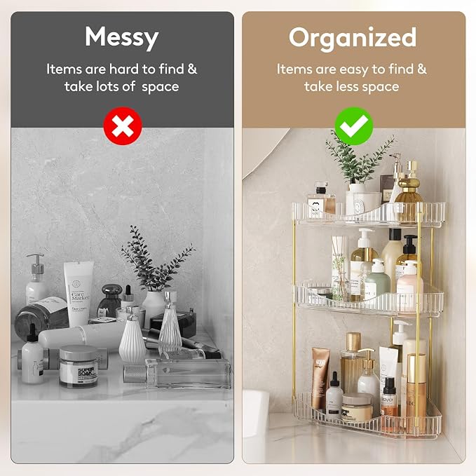 Lifewit 3 Tier Corner Bathroom Counter Organizers and Storage, Clear | Plastic Makeup Skincare Organizers Countertop, Large Sink Cosmetic Perfume Shelf for Bedroom, Dresser, Kitchen, Vanity - Image 4