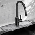 Silicone Faucet Mat for Kitchen Sink – Gen 2 Splash Guard with Upgraded Outlet & Slope – 18” x 5.1” Water Catcher & Sink Sponge Holder for Kitchen and Bathroom (Gray) by Meiliweser