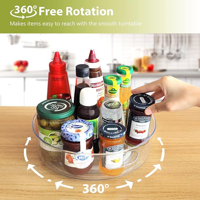 Guzon 2 Pack Lazy Susan Turntable, 11.5" Rotating Organizer with Handles | Pantry Organizers and Storage, Clear BPA-Free Spice Rack for Cabinet, Kitchen, Refrigerator, Table Top, Pantry, Countertop - Image 2