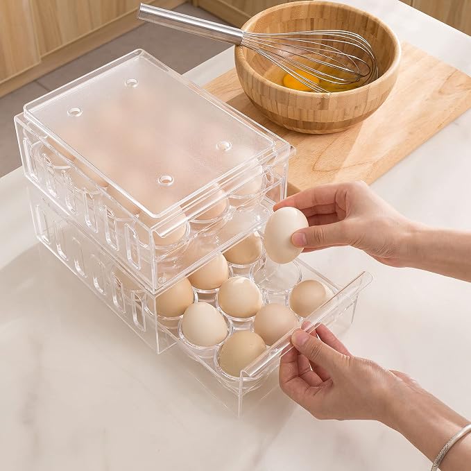 Egg Holder for Refrigerator Drawer Type Egg Container for Refrigerator BPA Free Fridge Organizer-12 Egg Storage,Stackable - Image 2