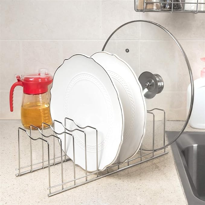 SANNO Pot Lid Organizer Pot Lid holder, Pots and Pans Organizer Drawer Plate Organizer for Bakeware Dish Plate, Cutting Boards, Pots & Pans, Serving Trays, Reusable Containers in Cabinet Pantry - Image 8