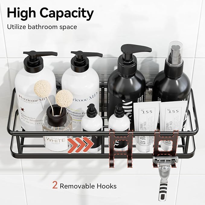 Shower Caddy Adhesive, Rustproof Shower Organizer with Soap Holder, Large Capacity Shower Shelves for Inside Shower, No Drilling Bathroom Organizers and Storage for Home Decor 6 Pack Black - Image 4