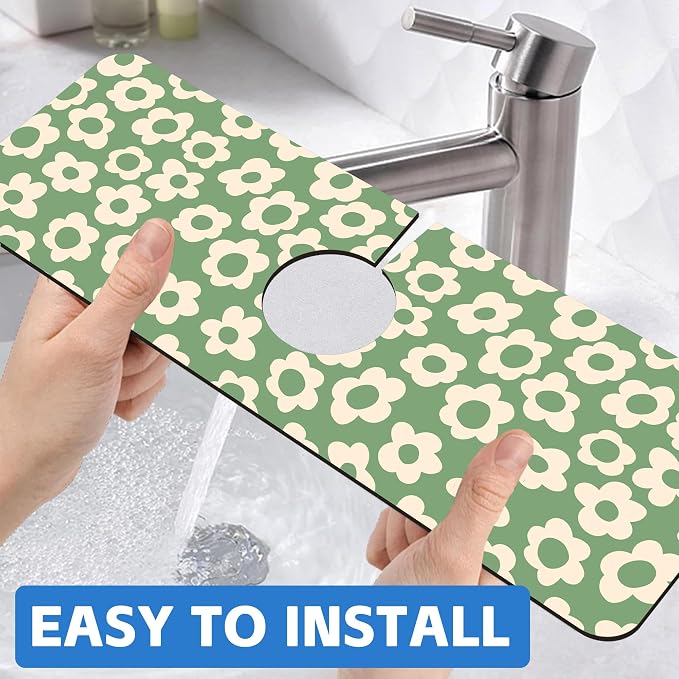 Vintage Groovy Flowers Sink Faucet Absorbing Mat Splash Guard Behind Sink Absorbent Fast Drying Draining Mat for Bathroom Kitchen 5.5"15 - Image 6