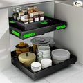 2 Pack Expandable Pull Out Cabinet Organizer, Width (12"-19" ) & Depth (16.5"-22")No Drill Adjustable Cabinet Pull Out Shelves for Kitchen,Pantry, Adhesive Roll Out Shelves for Kitchen Cabinets-Black by PARTNERJOY
