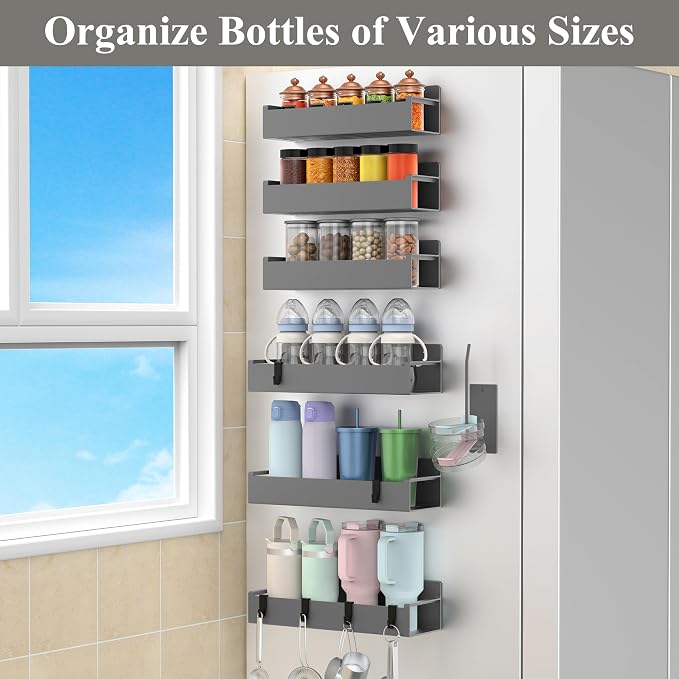 Magnetic Water Bottle Holder for Refrigerator, Cup Holder Organizer for Stanley and Tumbler for Kitchen, 6 Pack, Dark Gray - Image 6