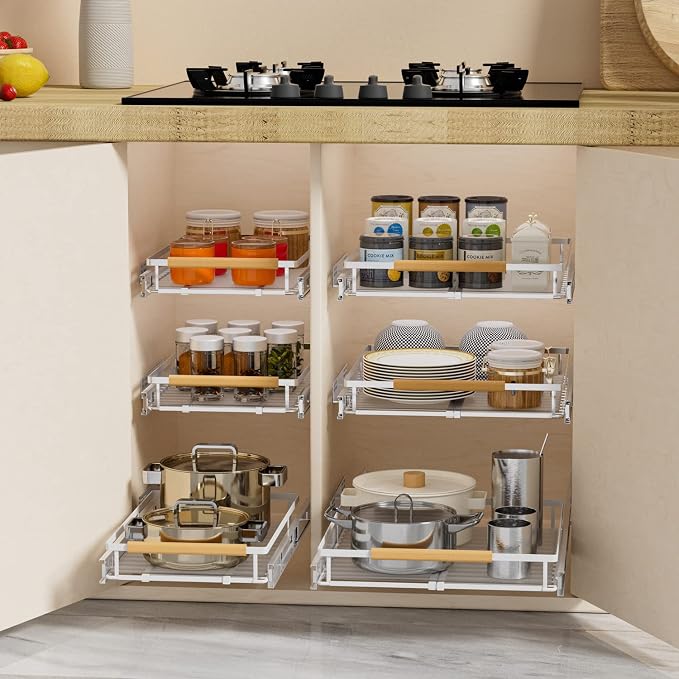 SANNO Pull Out Cabinet Organizer, Slide Out Drawers for Kitchen Cabinets, Expandable 12.1“ to 18.4" W fit for most cabinets - Image 3